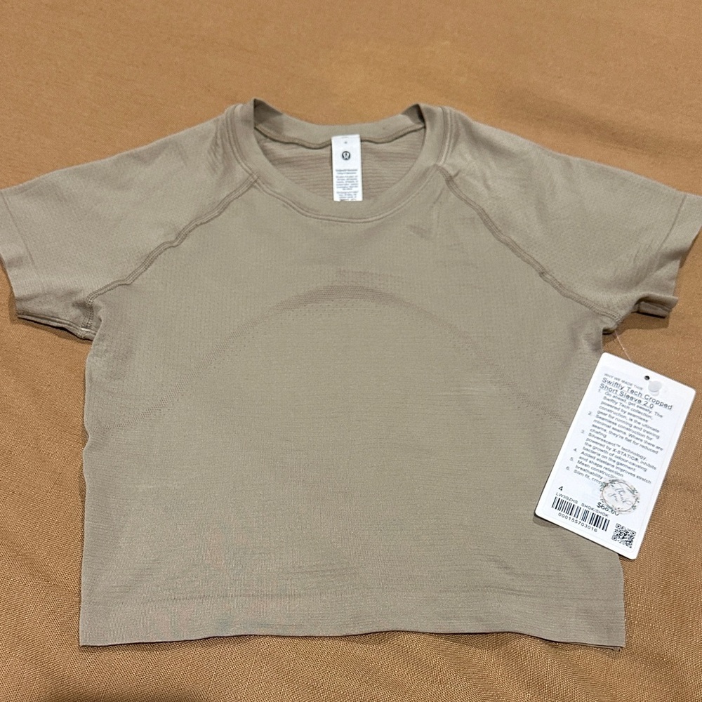 lululemon athletica Swiftly Tech Cropped Short Sleeve 2.0, Size 4, sheer oak 🤎